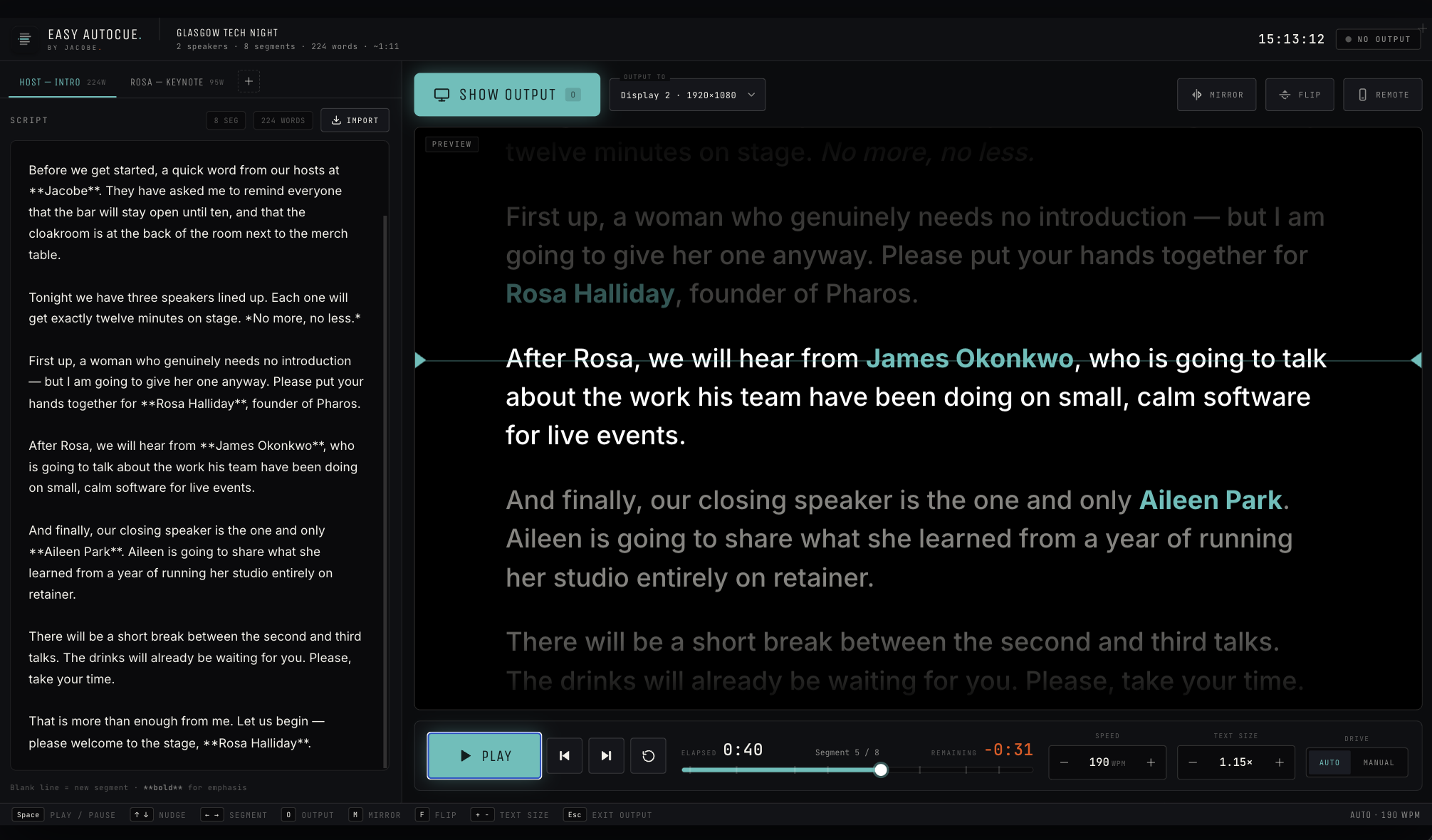 Easy Autocue — a calm teleprompter with a script editor and prompter view.